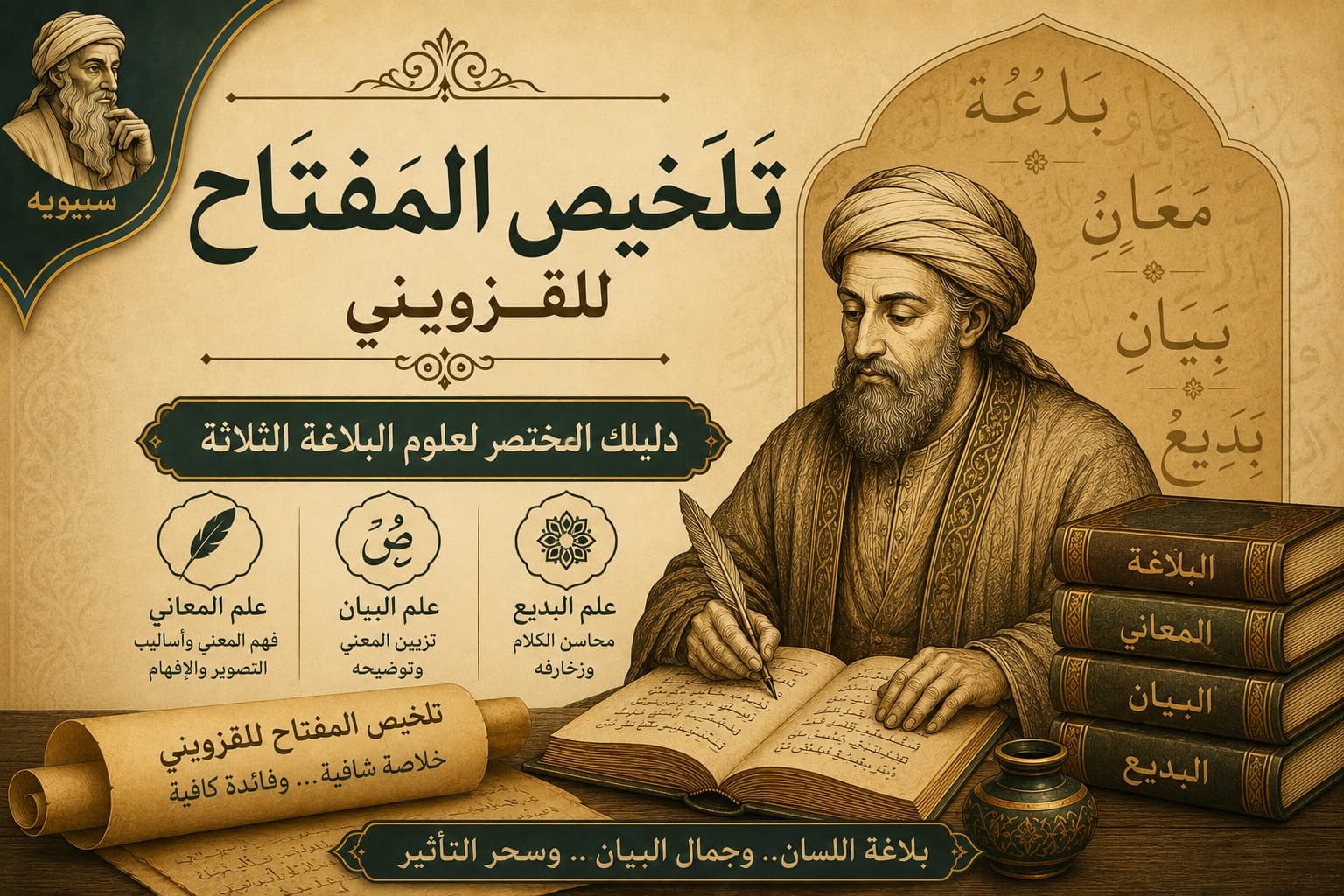 تلخيص المفتاح للقزويني: دليلك المختصر لعلوم البلاغة الثلاثة